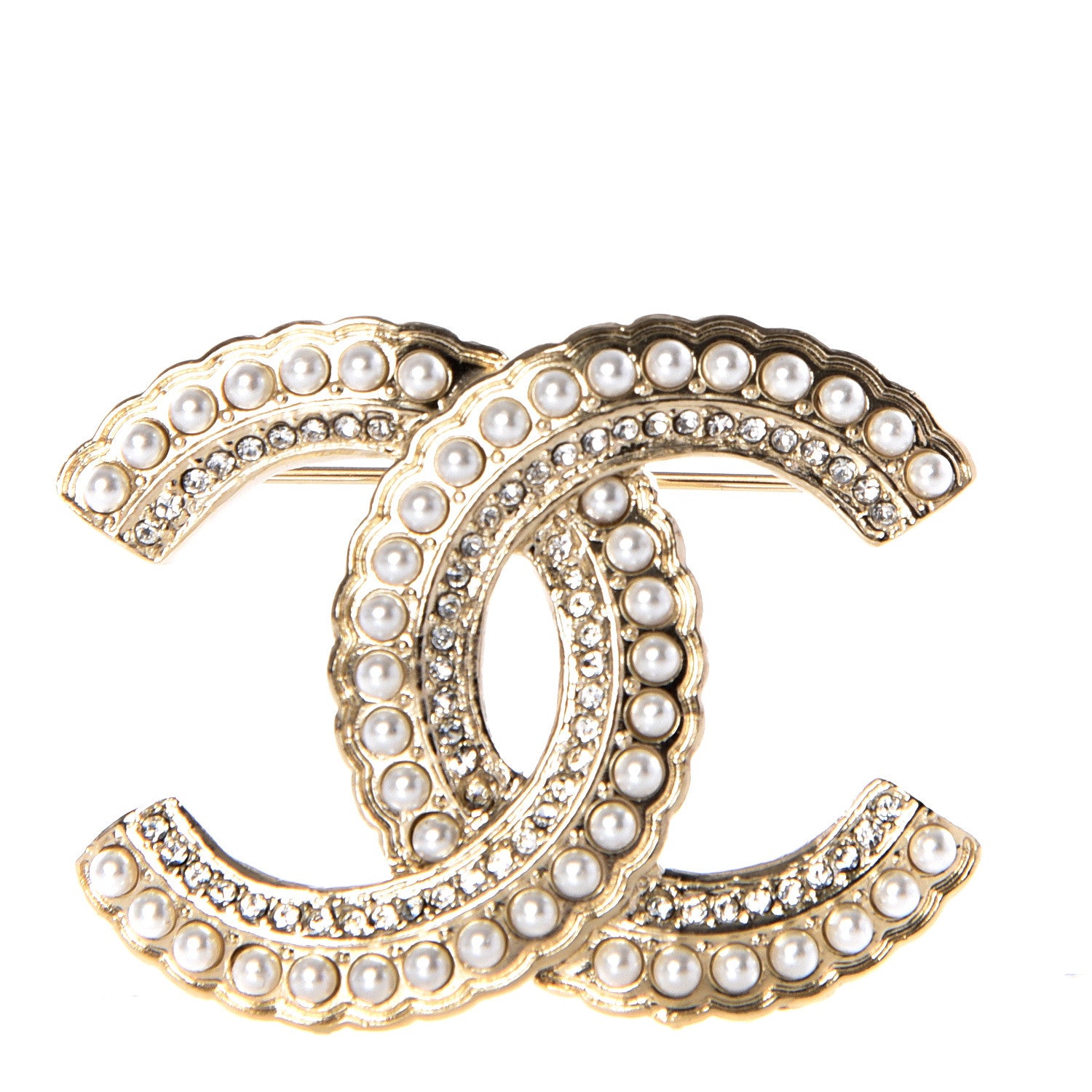 Chanel Pearl Crystal Queen of France CC Brooch Gold 1 of 4