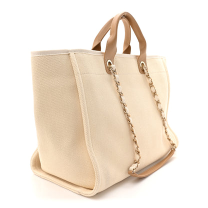 Chanel Canvas Pearl Medium Deauville Tote Ecru Beige 3 of 10