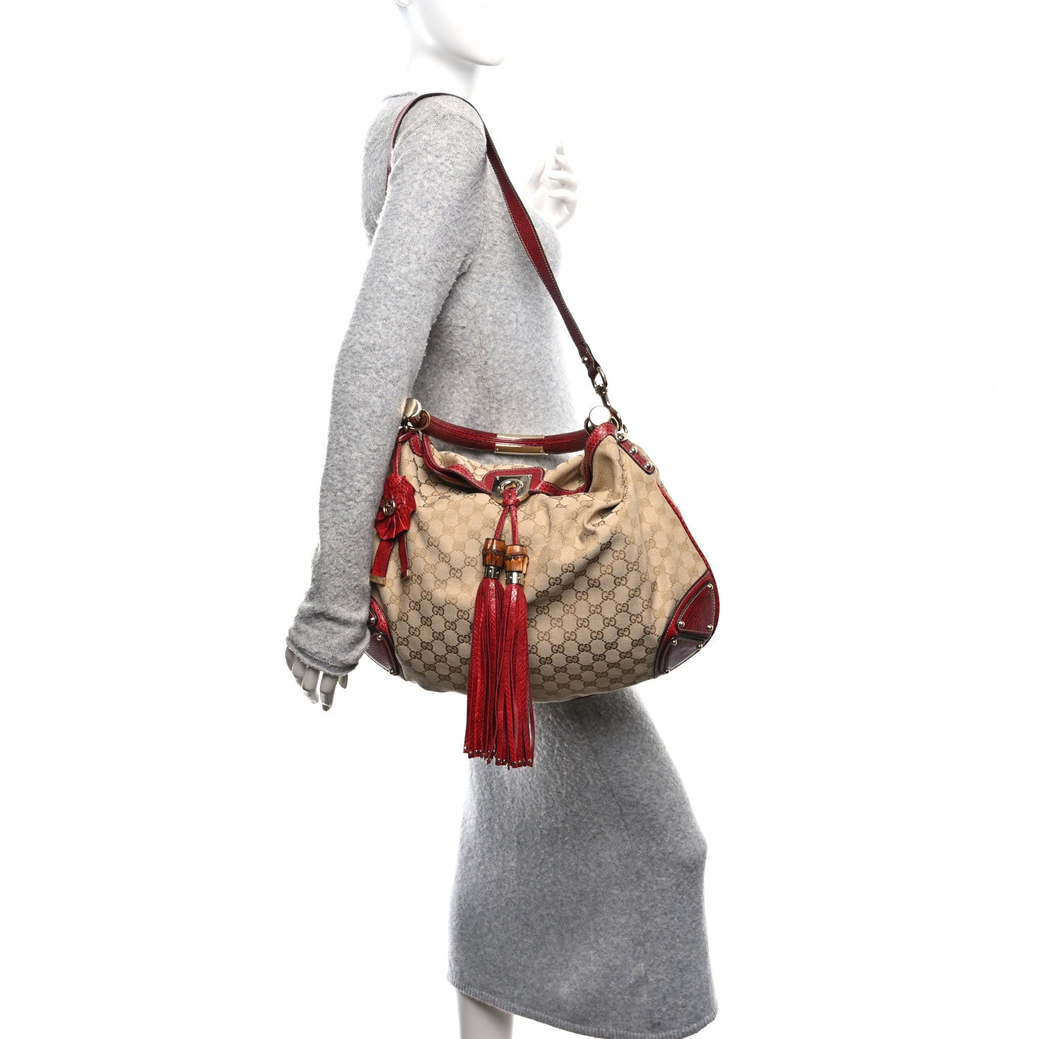 Gucci Monogram Snakeskin Large Unicef Indy Top Handle Hobo Red 2 of 10
