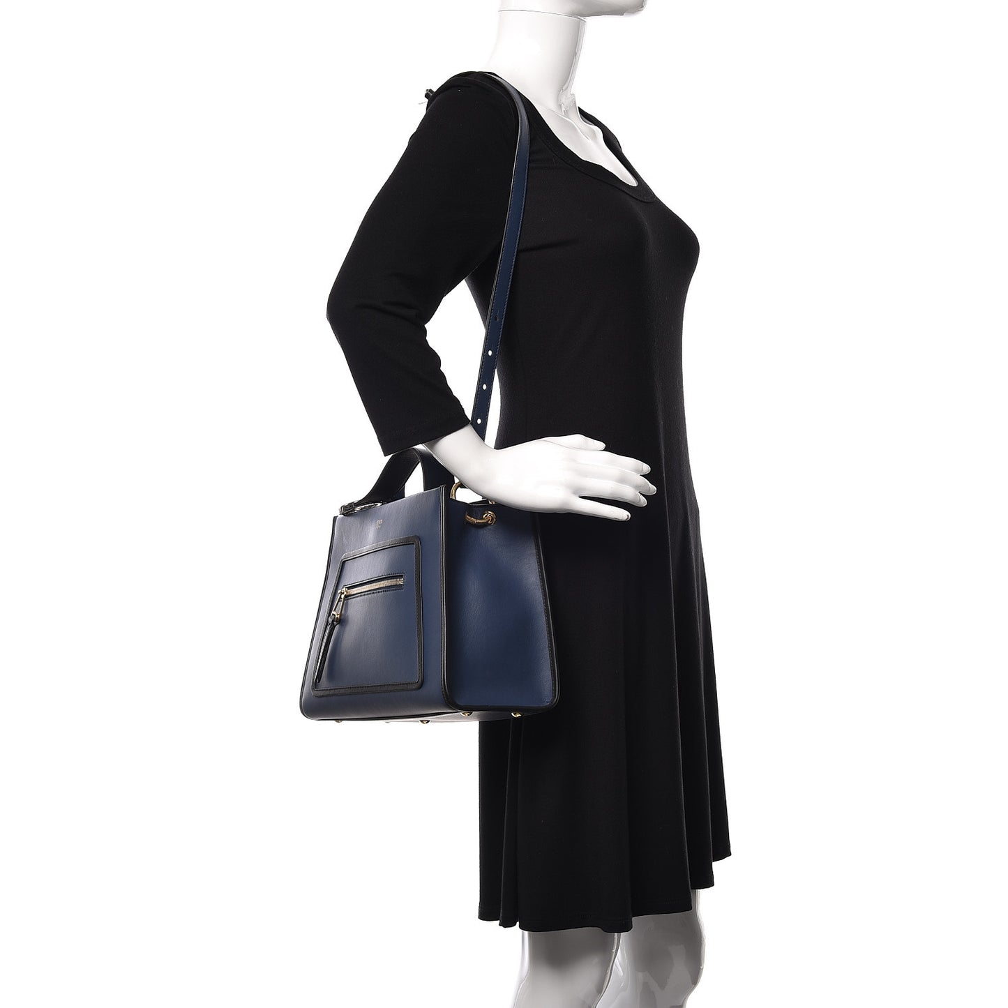 Vitello Century Opaco F is Fendi Bi-Color Small Runaway Satchel Blu Scuro Black