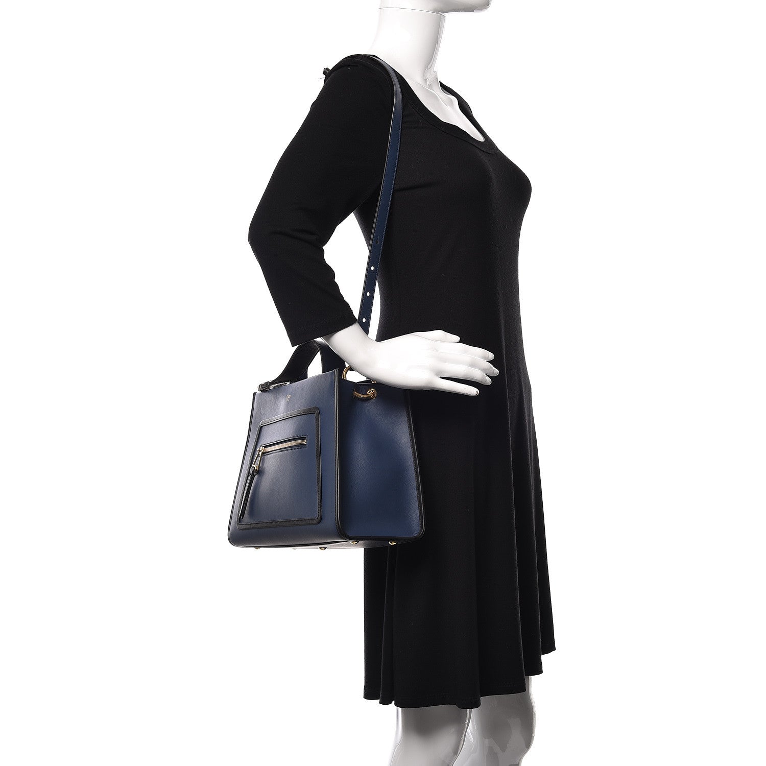 Fendi Vitello Century Opaco F is Fendi Bi-Color Small Runaway Satchel Blu Scuro Black 3 of 10