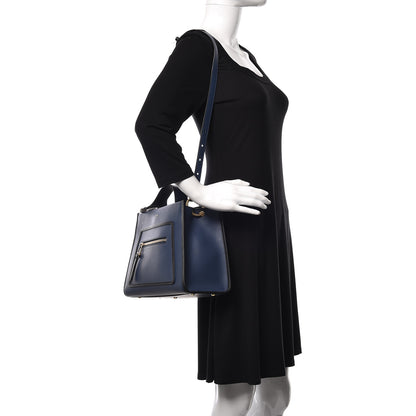 Fendi Vitello Century Opaco F is Fendi Bi-Color Small Runaway Satchel Blu Scuro Black 3 of 10