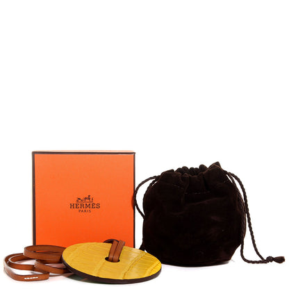 Hermes Matte Alligator Petit H Rond GM Necklace Cactus Mimosa 4 of 5
