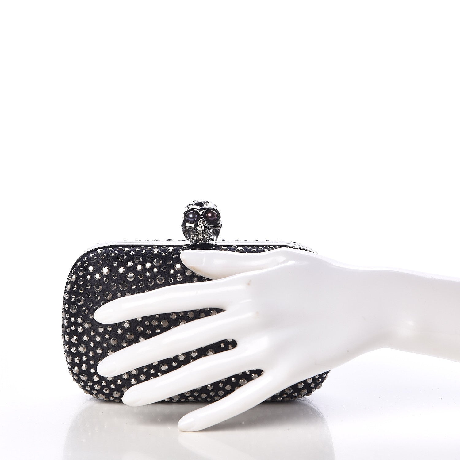 Alexander McQueen Silk Crystal Skull Box Clutch Black 3 of 8