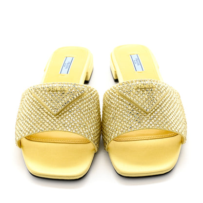 Prada Satin Crystal Logo 10mm Slide Sandals 40 Ananas 5 of 8