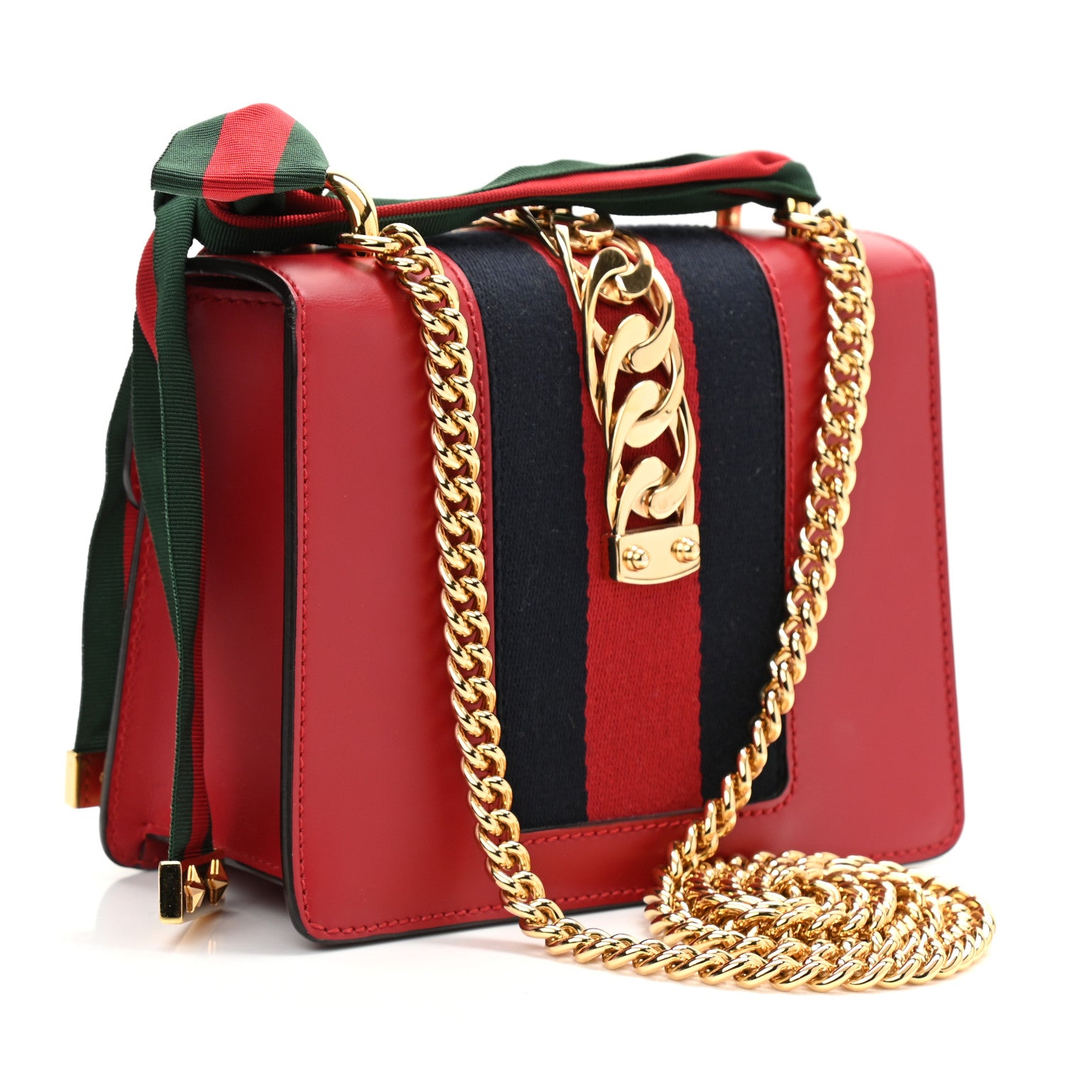 Gucci Calfskin Mini Sylvie Chain Shoulder Bag Hibiscus Red 3 of 10