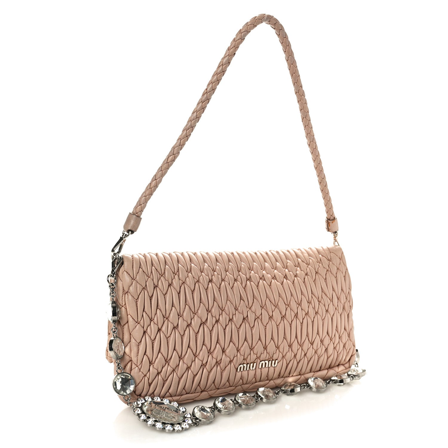 Miu Miu Nappa Matelasse Crystal Flap Clutch Cammeo 3 of 10