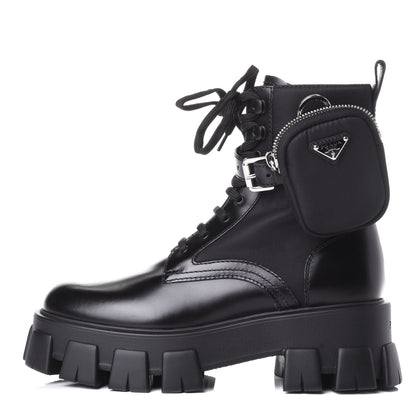 Prada Spazzolato Rois Nylon Metal Triangle Logo Monolith Pouch Pocket 55mm Boots 39 Black 1 of 11