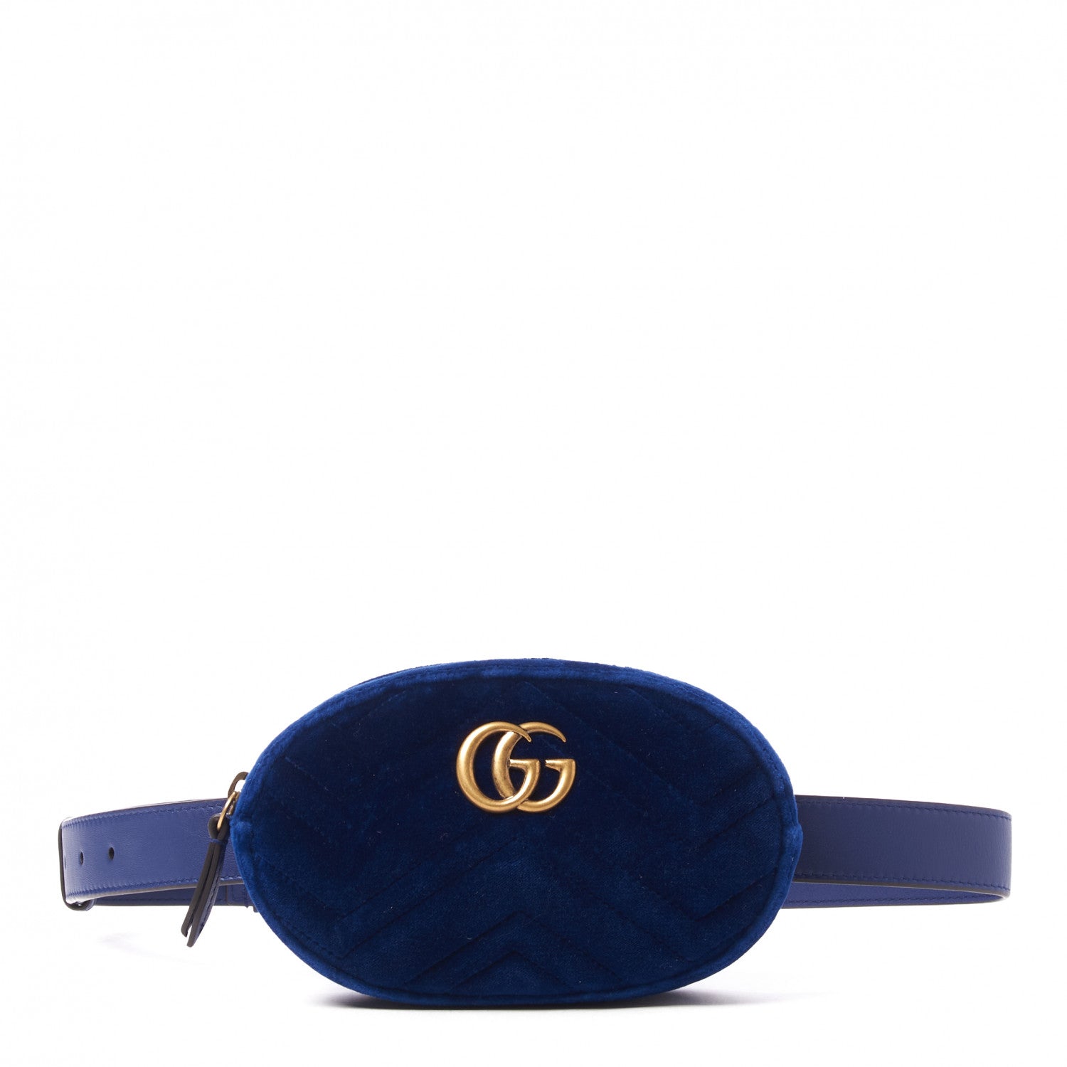 Gucci Velvet Matelasse GG Marmont Belt Bag 95 38 Cobalt Blue 1 of 9