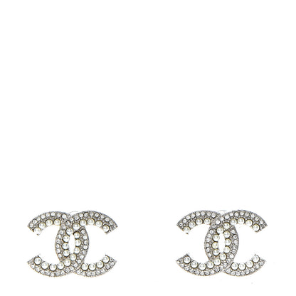 Chanel Pearl Crystal CC Snow Palace Earrings Silver 1 of 5