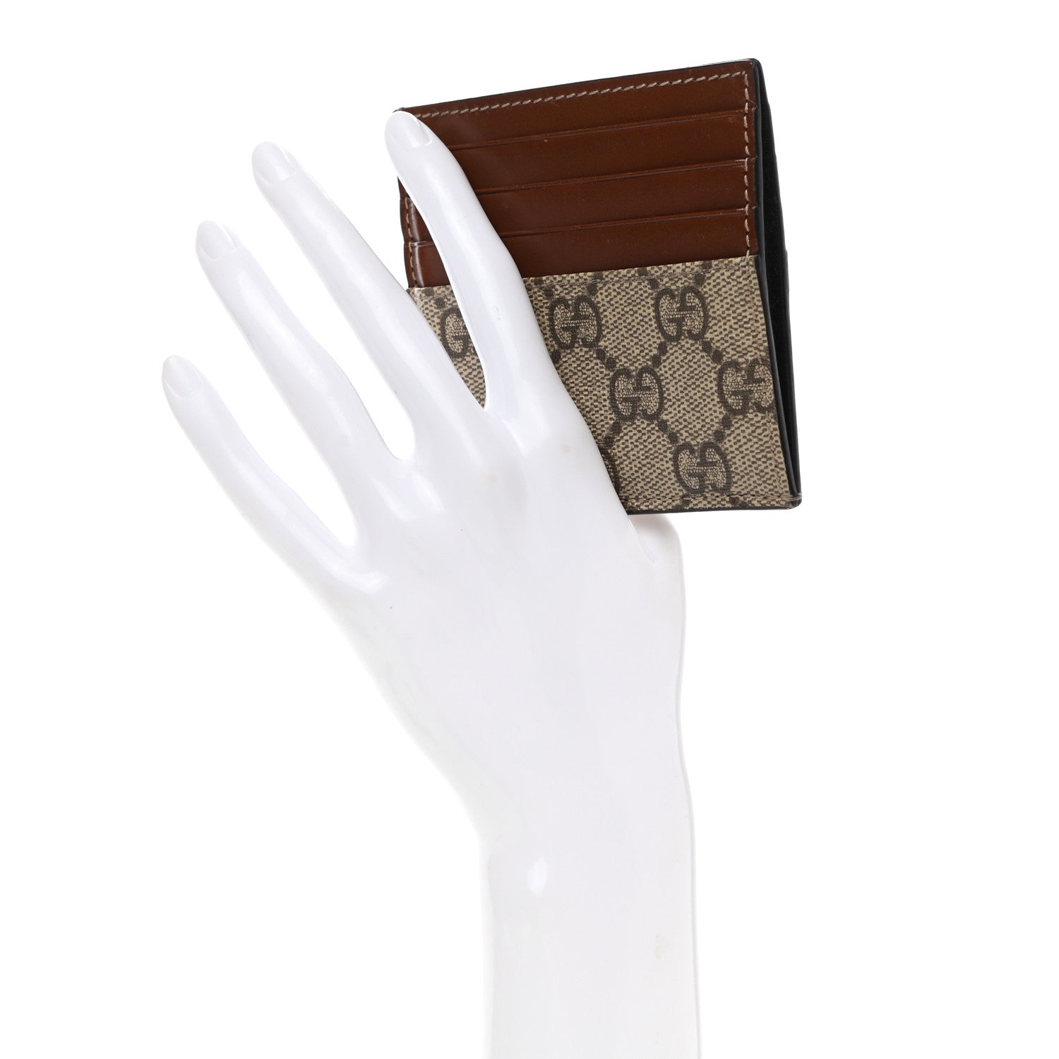 Gucci GG Supreme Monogram Calfskin Large Card Holder Beige Ebony Cuir 2 of 7