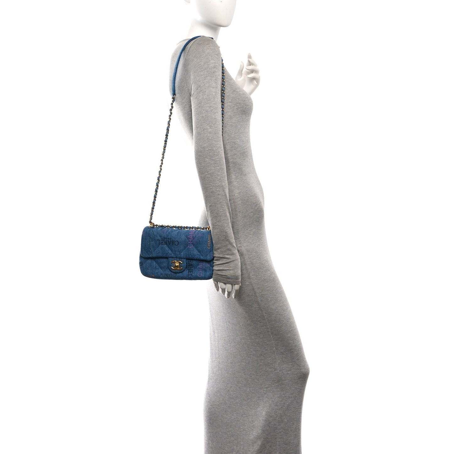 Denim Quilted Mini Denim Mood Rectangular Flap Blue Multicolor