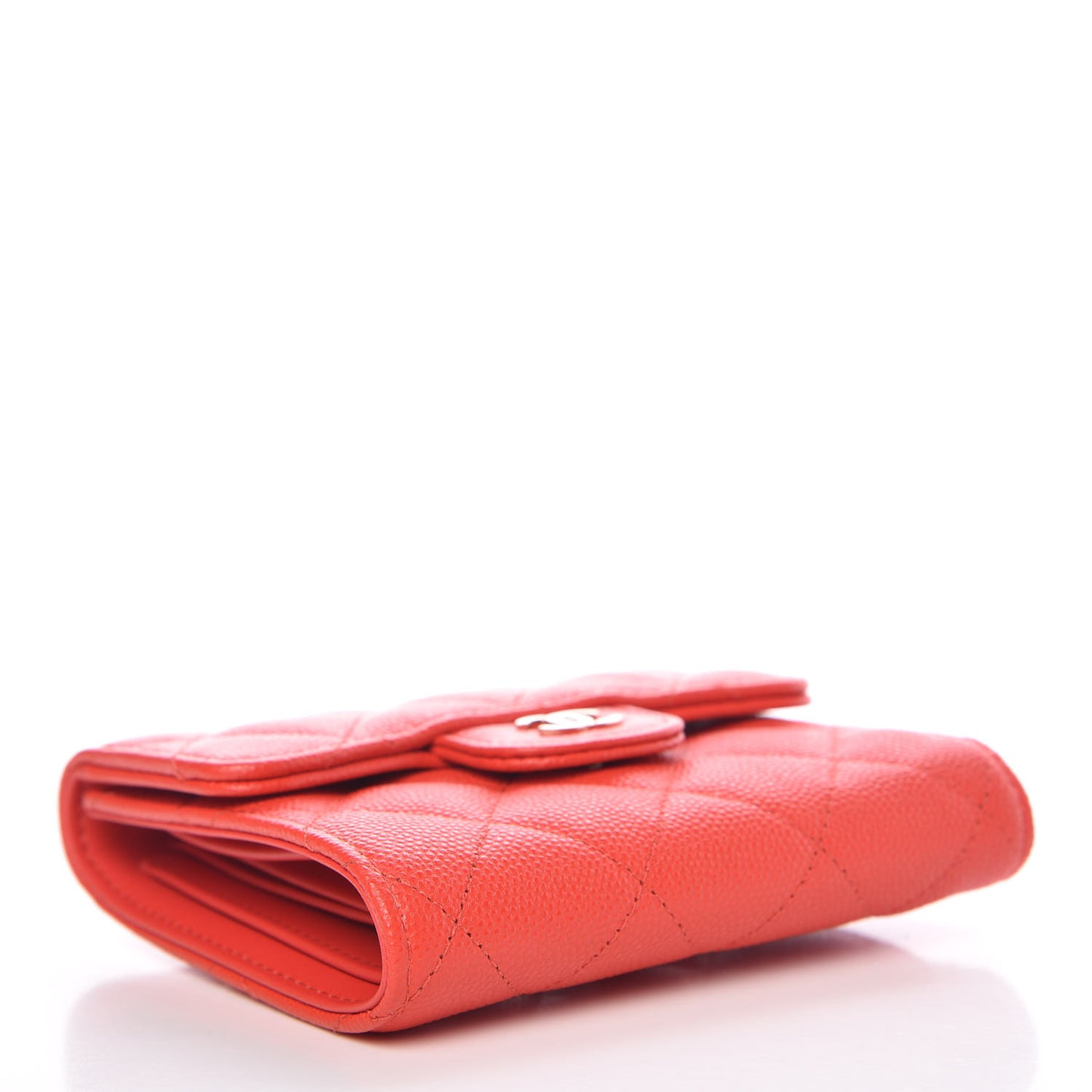 Caviar Quilted Compact Flap Wallet Red