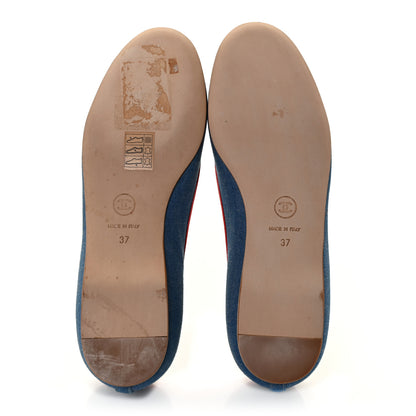 Chanel Denim Patent CC Ballerina Flats 37 Blue Red 5 of 9