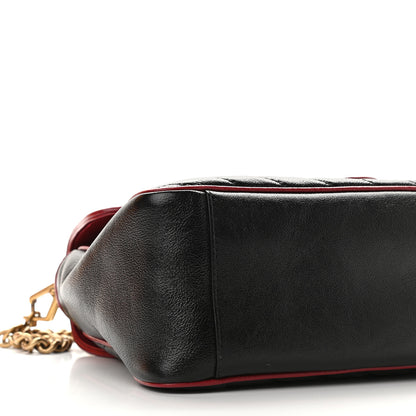 Gucci Vintage Effect Calfskin Matelasse Diagonal Small Torchon GG Marmont Top Handle Shoulder Bag Black Romantic Cherry 7 of 8