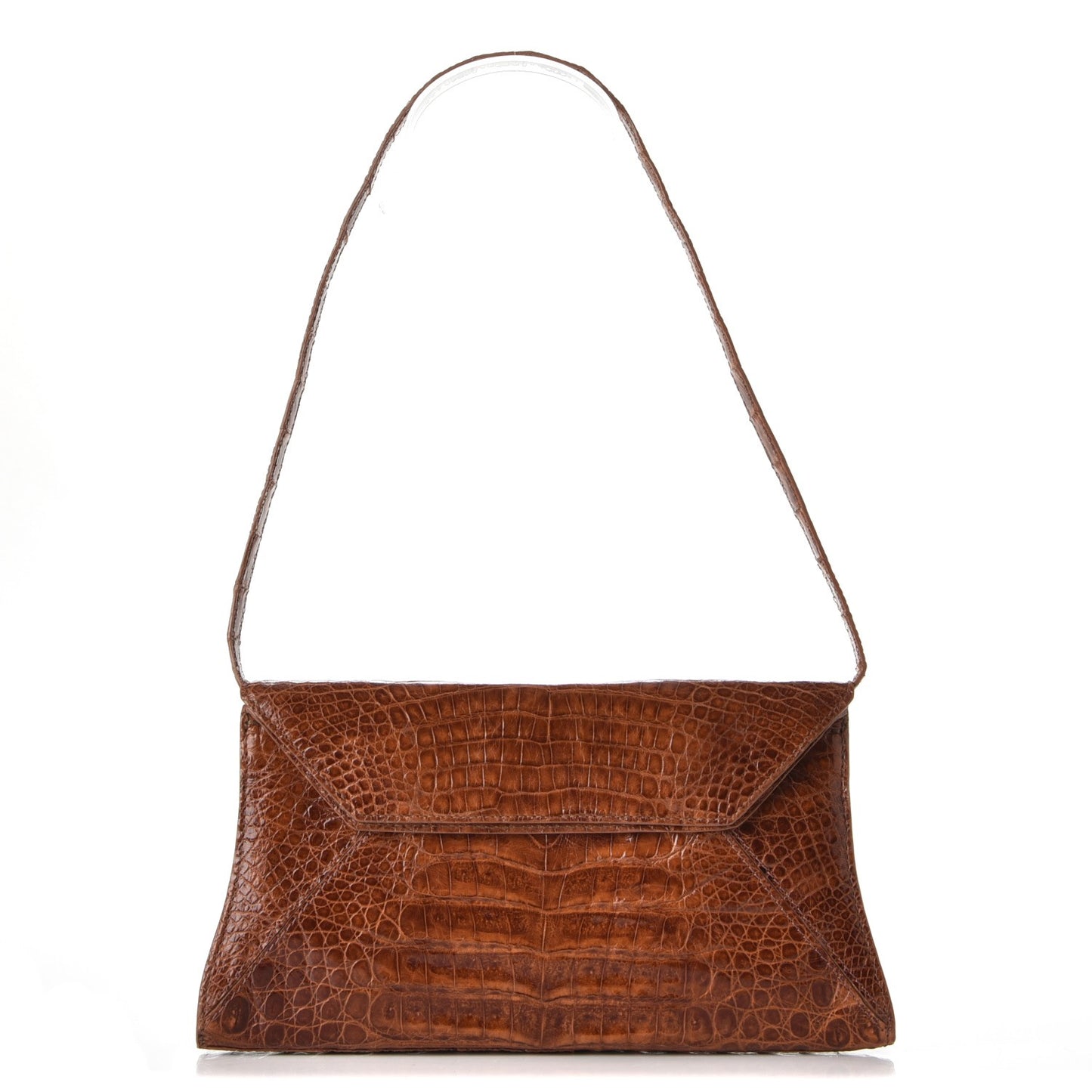Crocodile Envelope Shoulder Bag Cognac