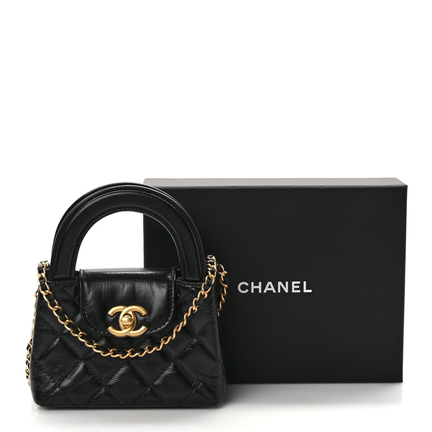 Chanel Shiny Aged Calfskin Quilted Mini Nano Kelly Shopper Black 11 of 11