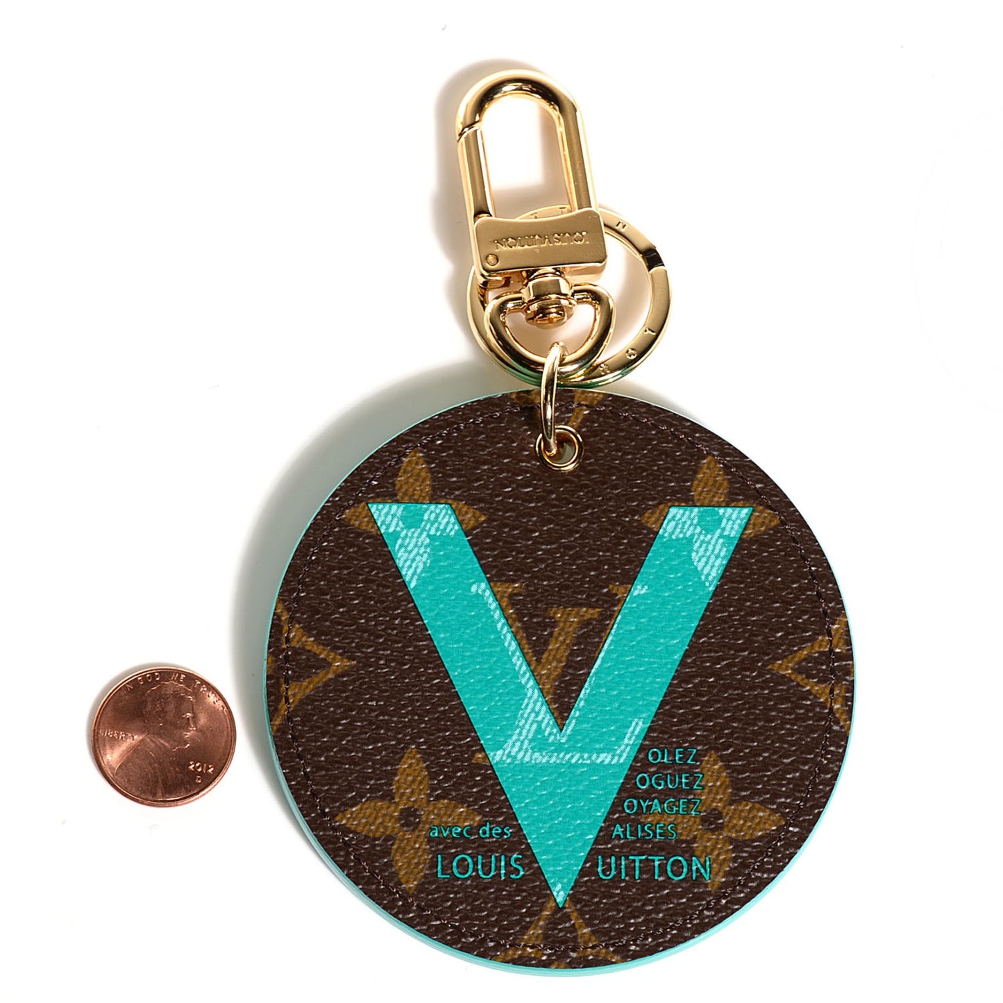 Monogram Illustre V Bag Charm Key Ring Turquoise