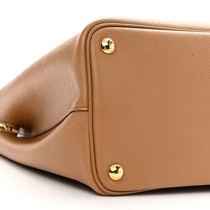 Prada Saffiano Cuir Small Double Bag Caramel Fuoco 8 of 9