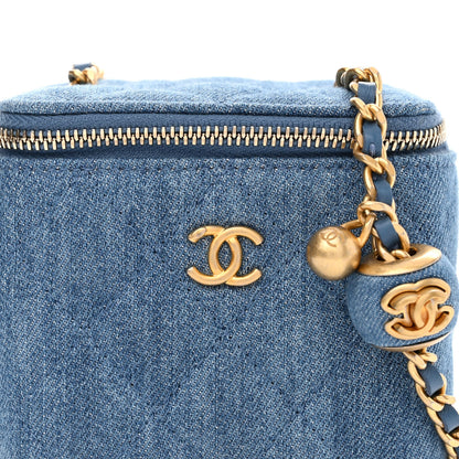 Chanel Denim Quilted Mini Pearl Crush Vanity Case With Chain 8 of 11