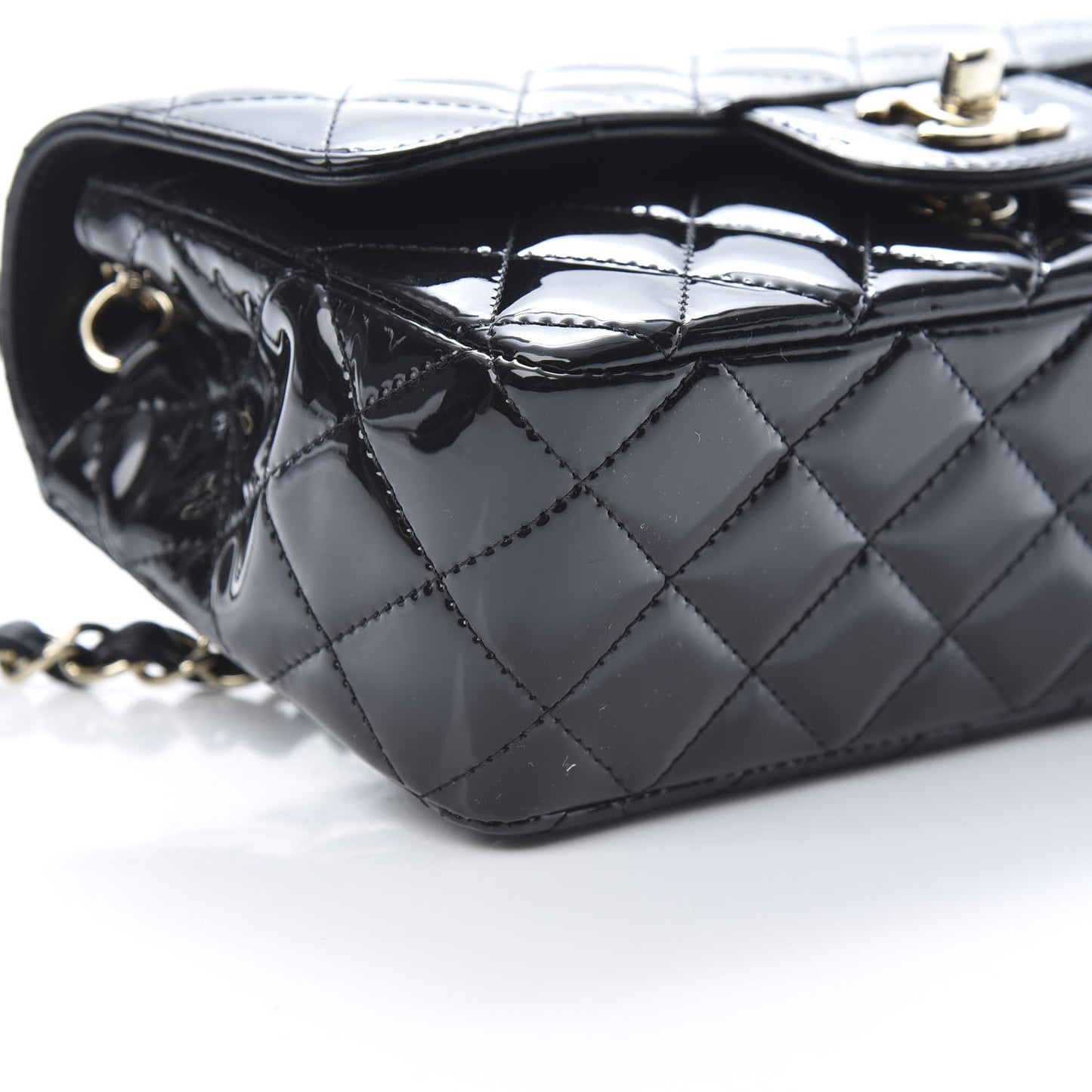 Patent Calfskin Quilted Mini Rectangular Flap Black