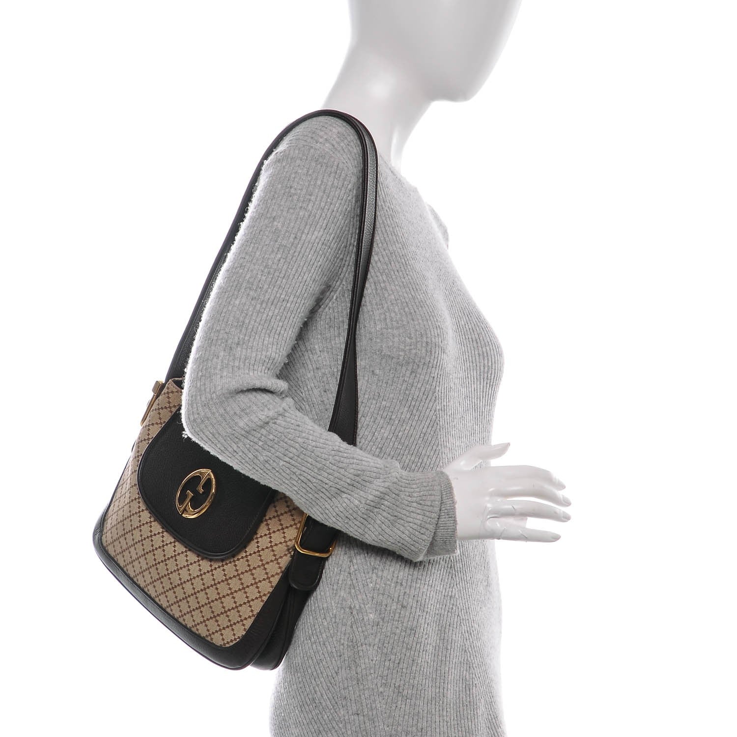 Gucci Diamante Cellarius Calfskin Medium 1973 Shoulder Bag Beige Ebony Cocoa 2 of 6