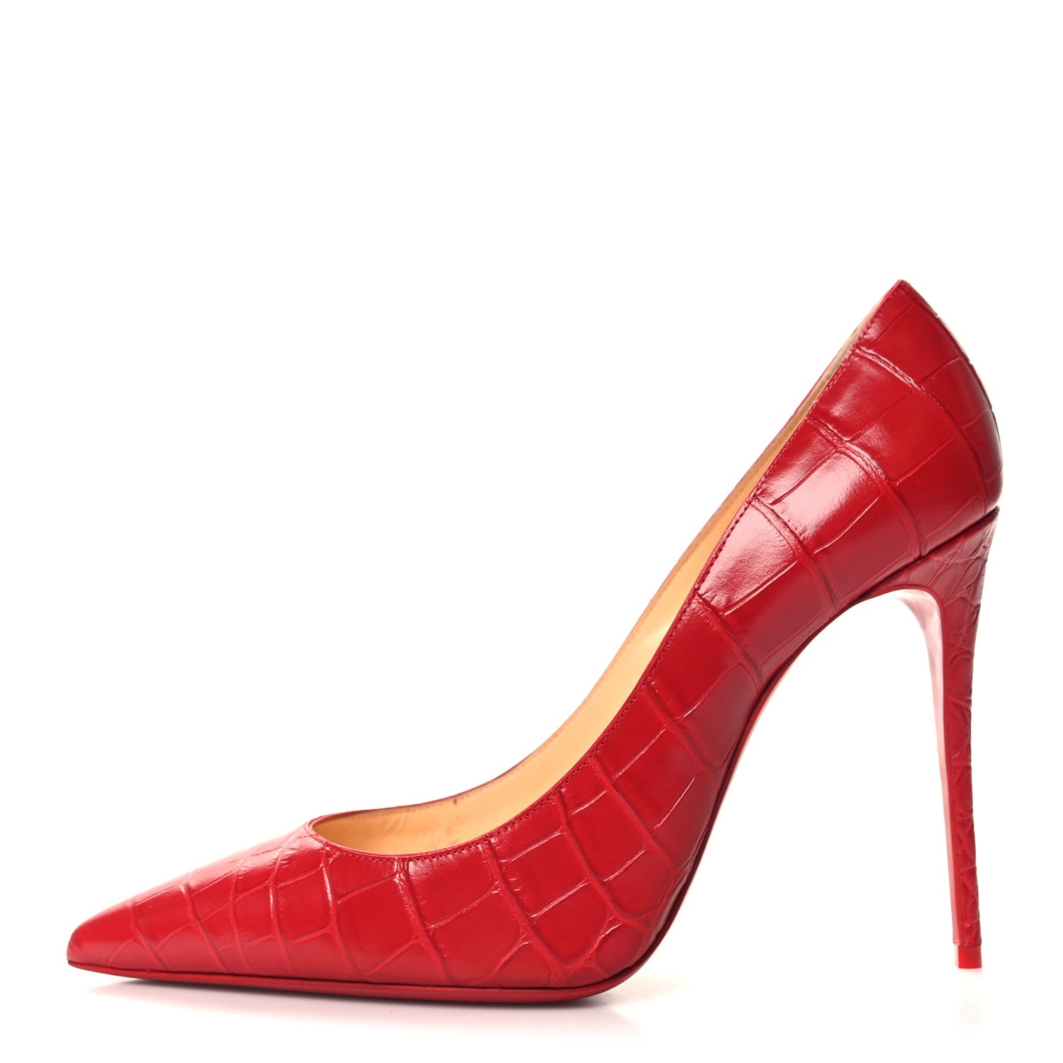 Christian Louboutin Calfskin Crocodile Embossed Kate 100 Pumps 38 Red 1 of 9