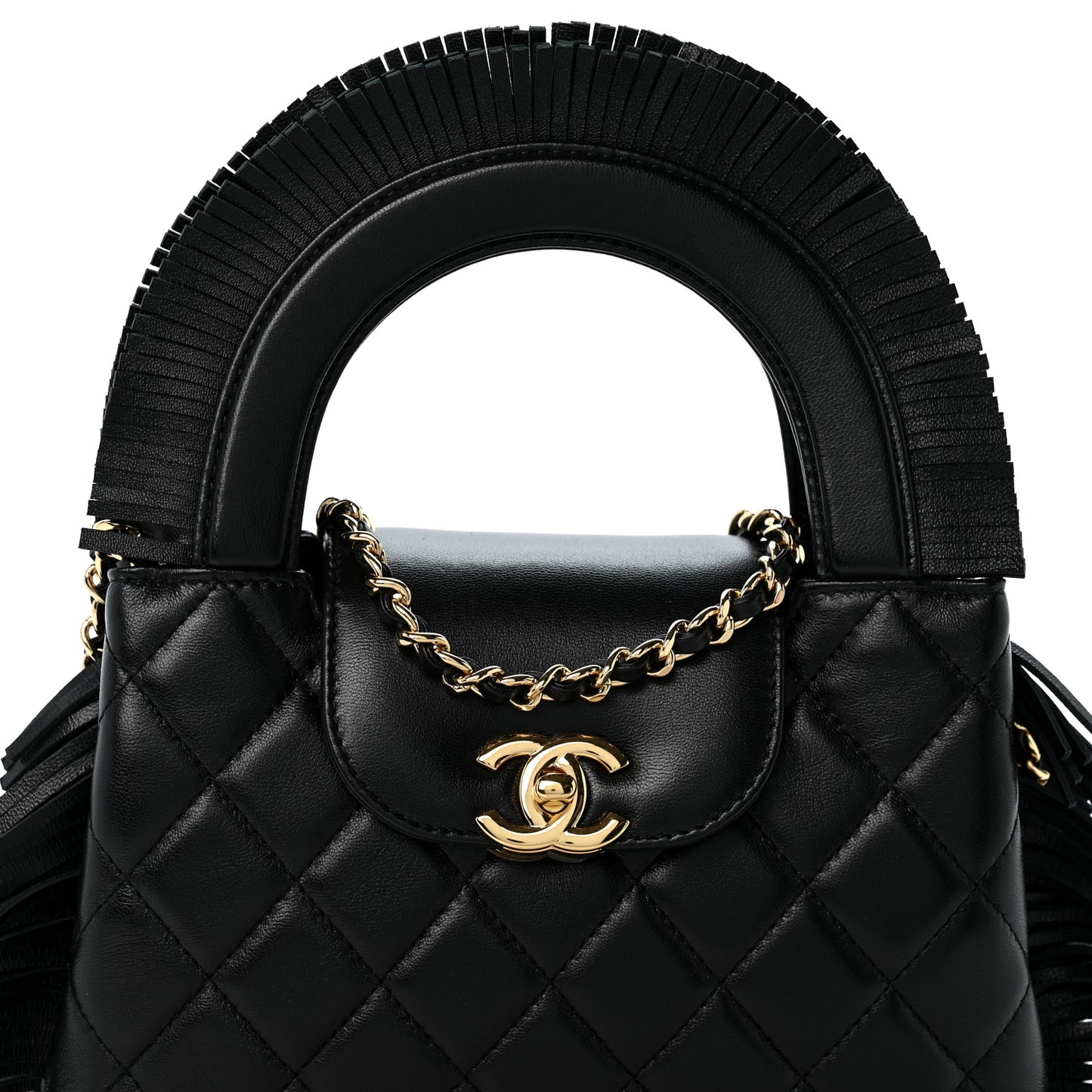 Lambskin Fringe Nano Kelly Shopper Black