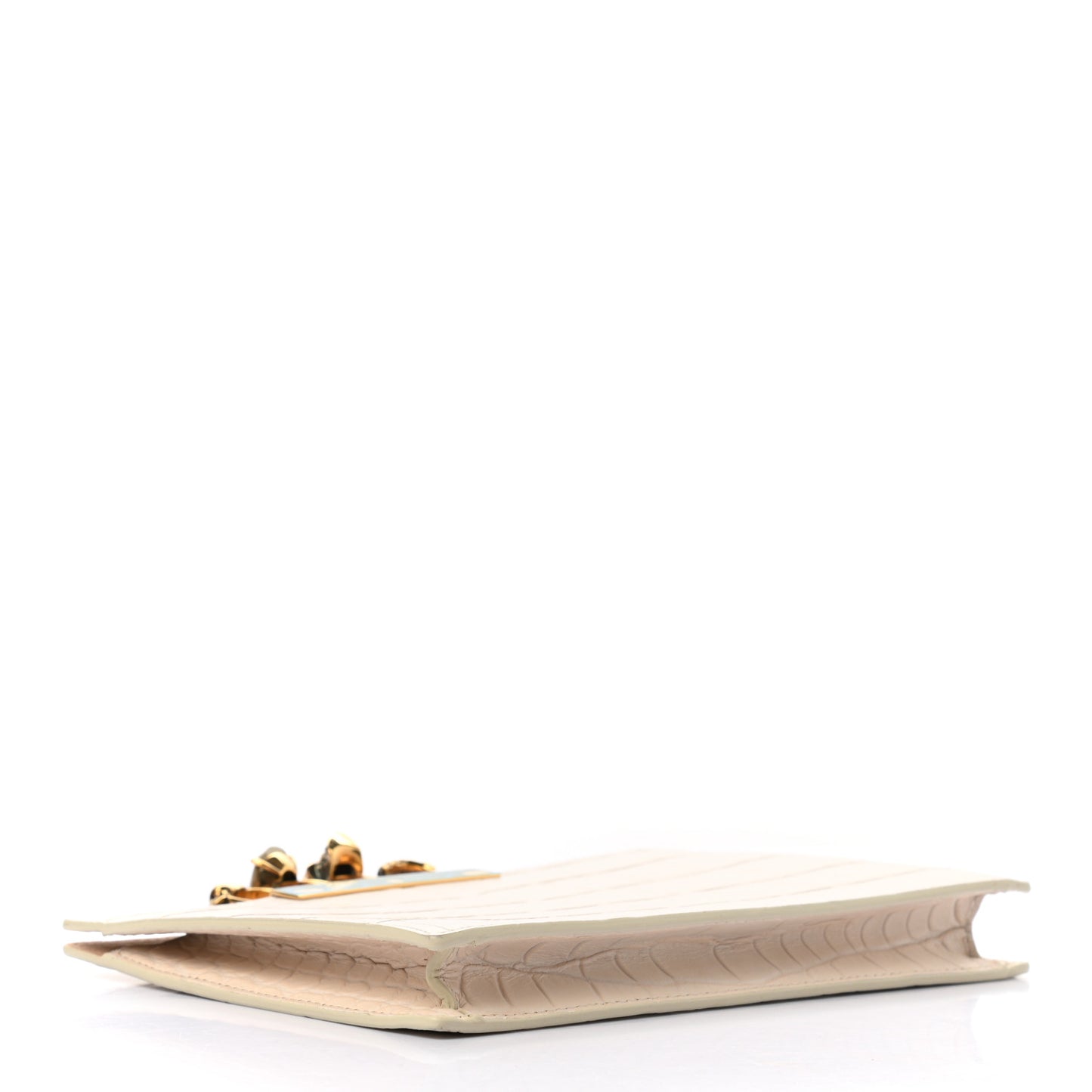 Calfskin Crocodile Embossed Knuckle Flat Clutch Ivory