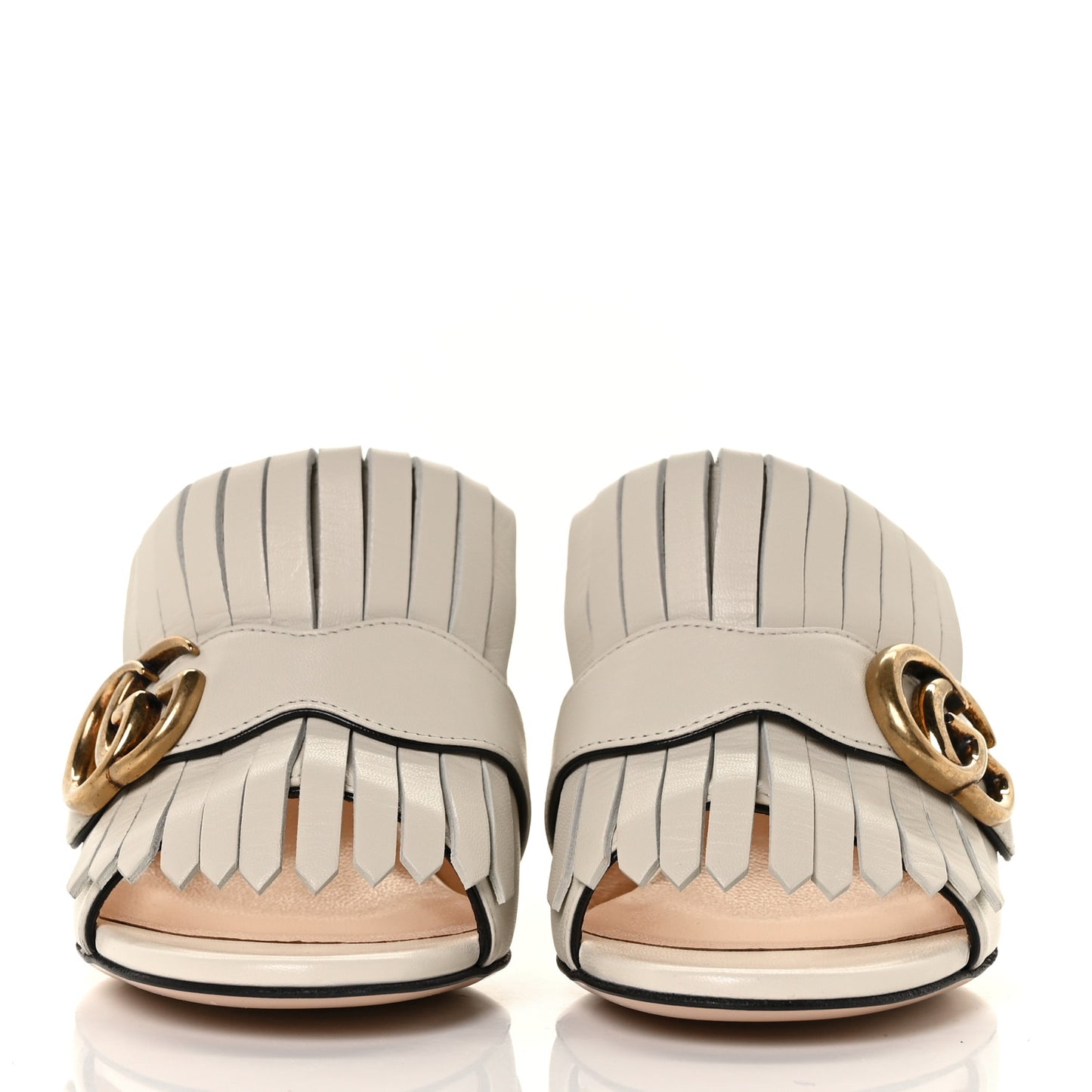 Malaga Kid GG Marmont Fringe 75mm Slide Sandals 35 Mystic White