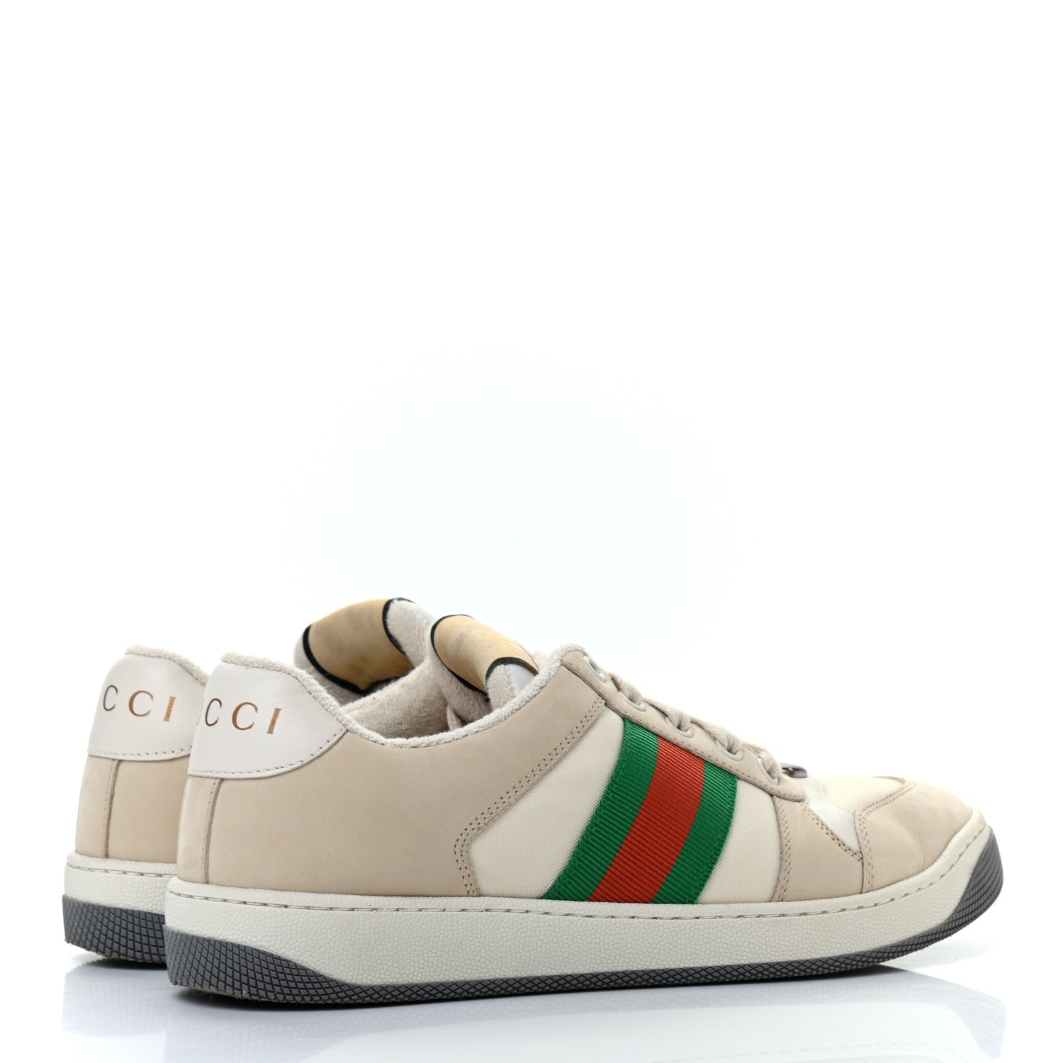 Gucci Nylon Nubuck Web Womens Screener Sneakers 38 Mystic White Dusty Milk 4 of 9