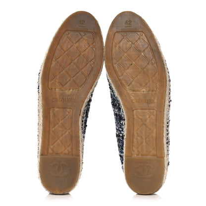 Chanel Metallic Tweed Lambskin CC Espadrilles 42 Blue Black Silver 5 of 11