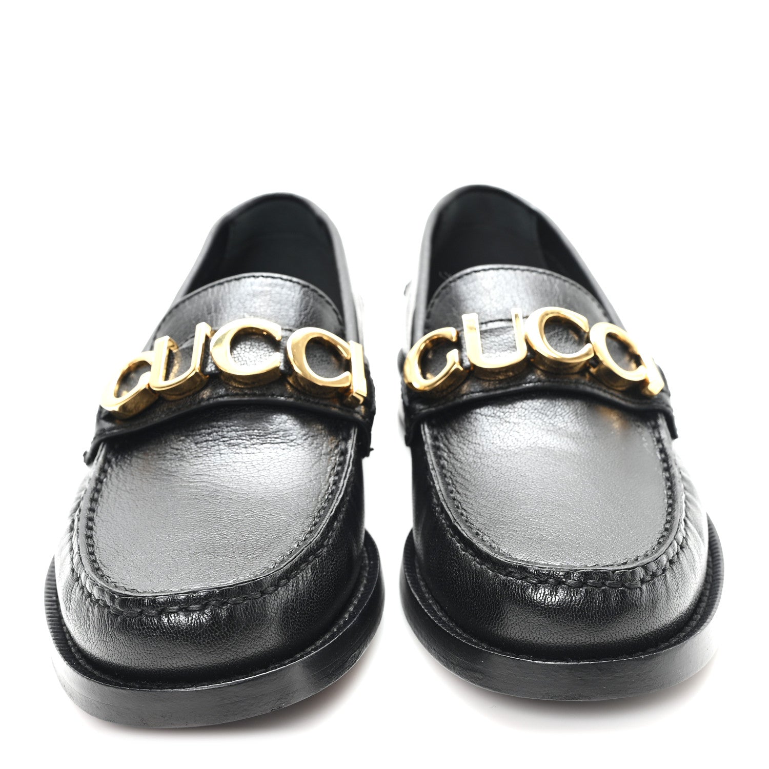 Gucci Goatskin Womens Logo 15mm Loafers 35.5 Black 3 of 10
