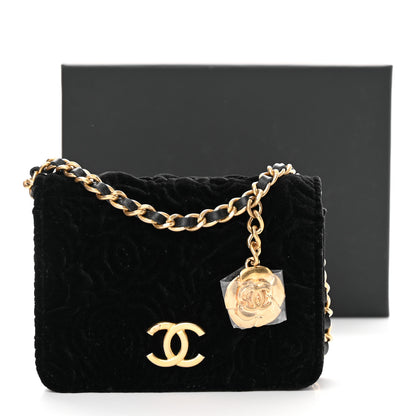 Chanel Velvet Quilted Camellia Velvet Flap Coin Purse With Chain Black 12 of 12