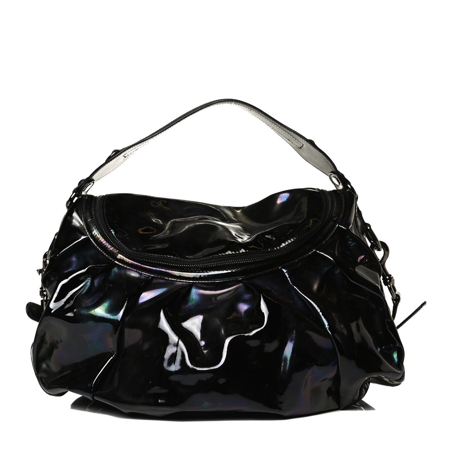 Iridescent Patent Medium Icon Bit Shoulder Bag Black