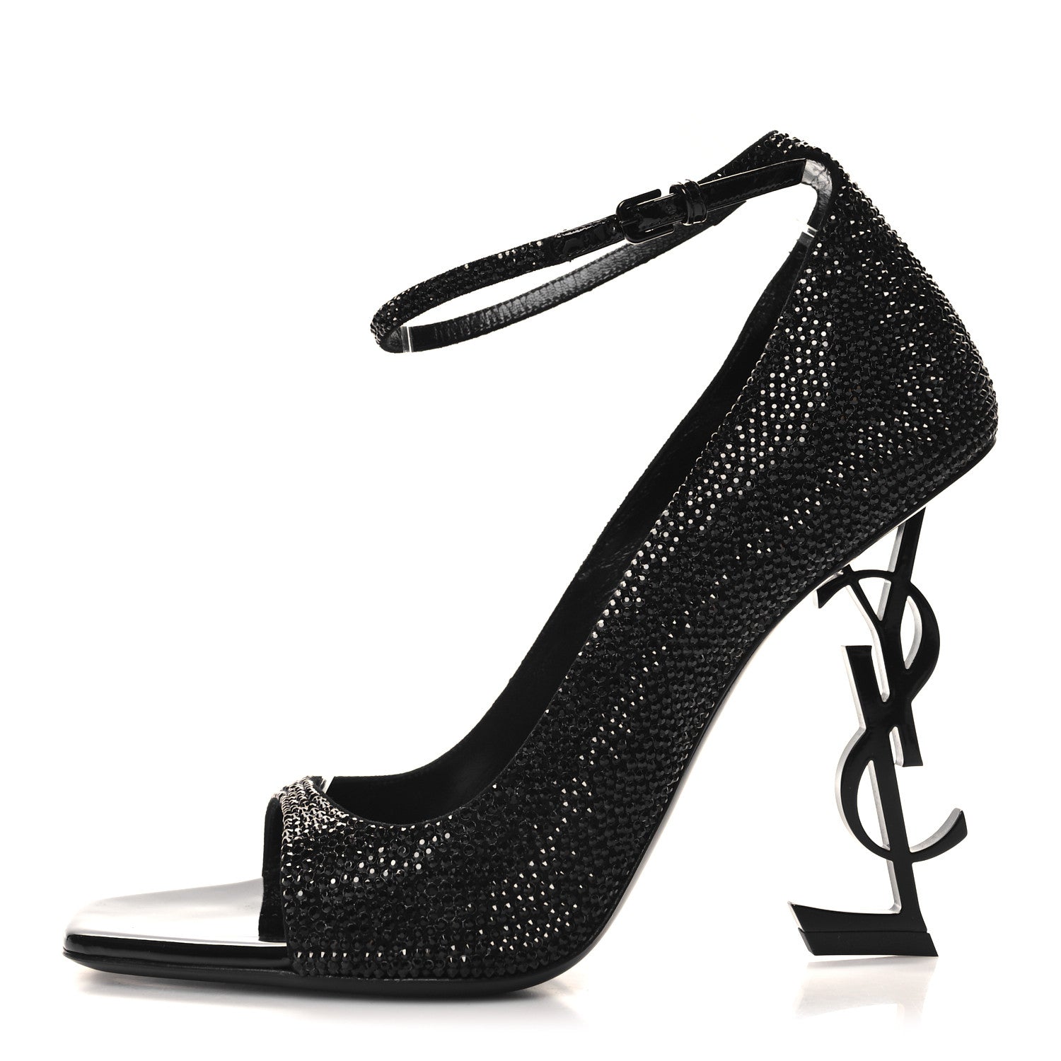 Saint Laurent Kid Suede Crystal Embellished Opyum Ankle Strap Sandals 40 Black 1 of 9