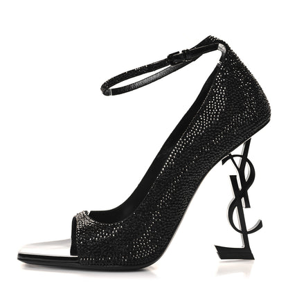 Saint Laurent Kid Suede Crystal Embellished Opyum Ankle Strap Sandals 40 Black 1 of 9
