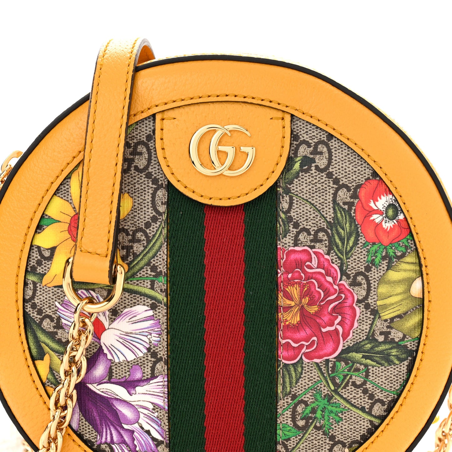 GG Supreme Monogram Flora Web Mini Ophidia Round Shoulder Bag Beige Multicolor Crop