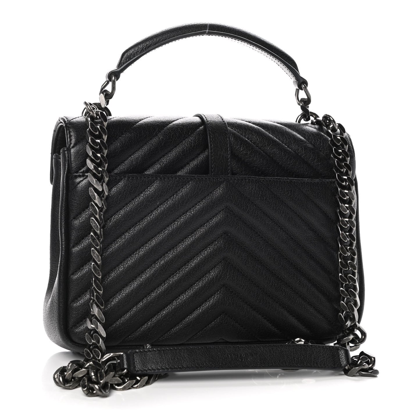 Sheepskin Matelasse Chevron Monogram Medium College Bag Black