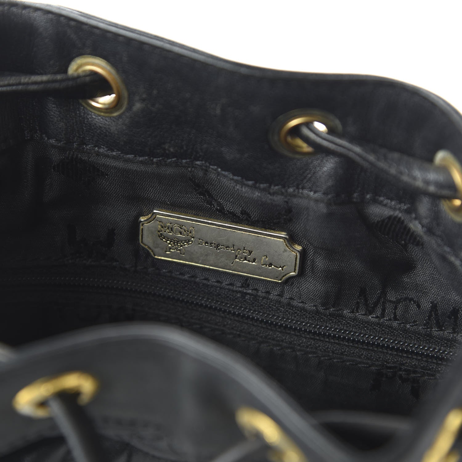 MCM Calfskin Quilted Studded Bucket Bag Black 8 of 10