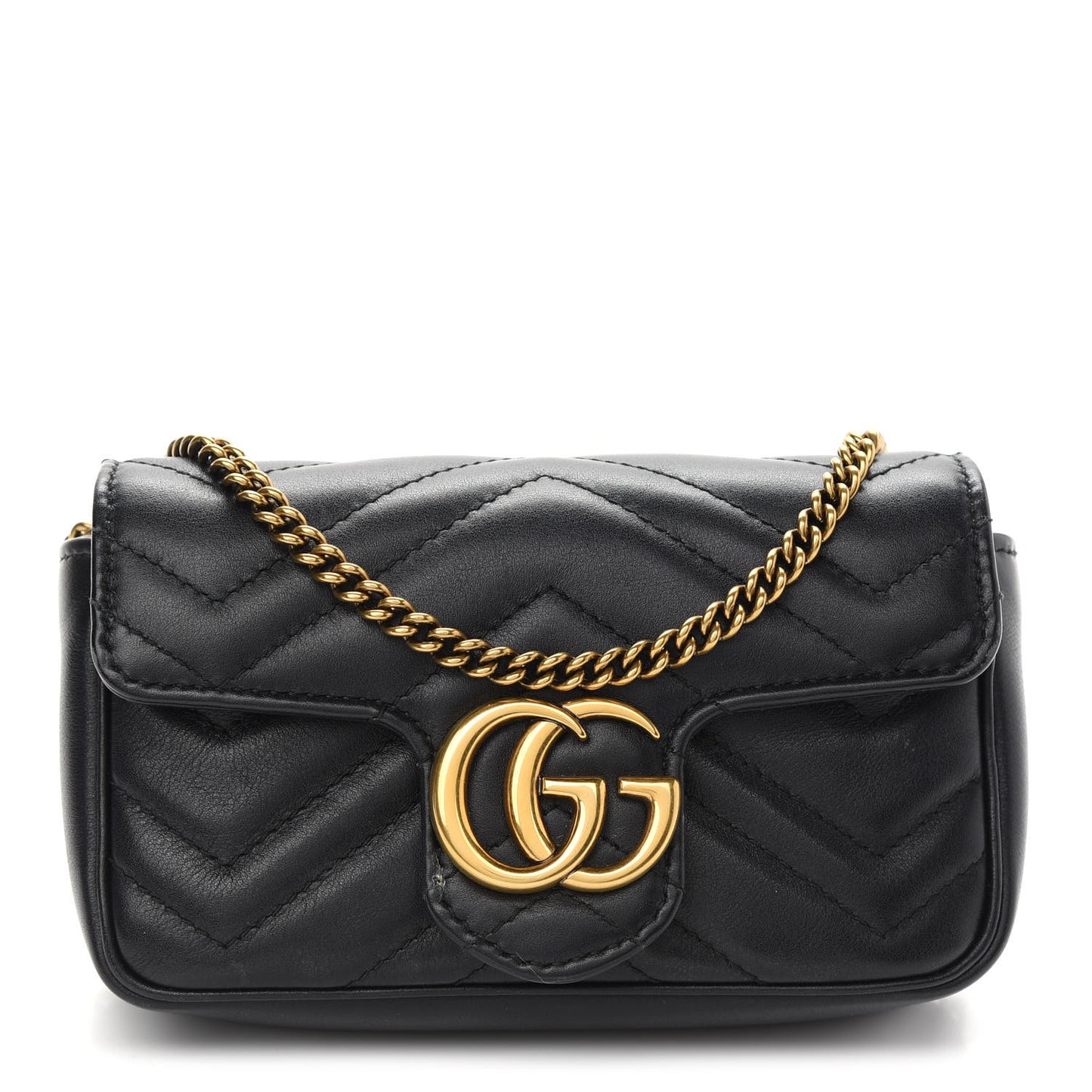 Calfskin Matelasse Super Mini GG Marmont Shoulder Bag Black