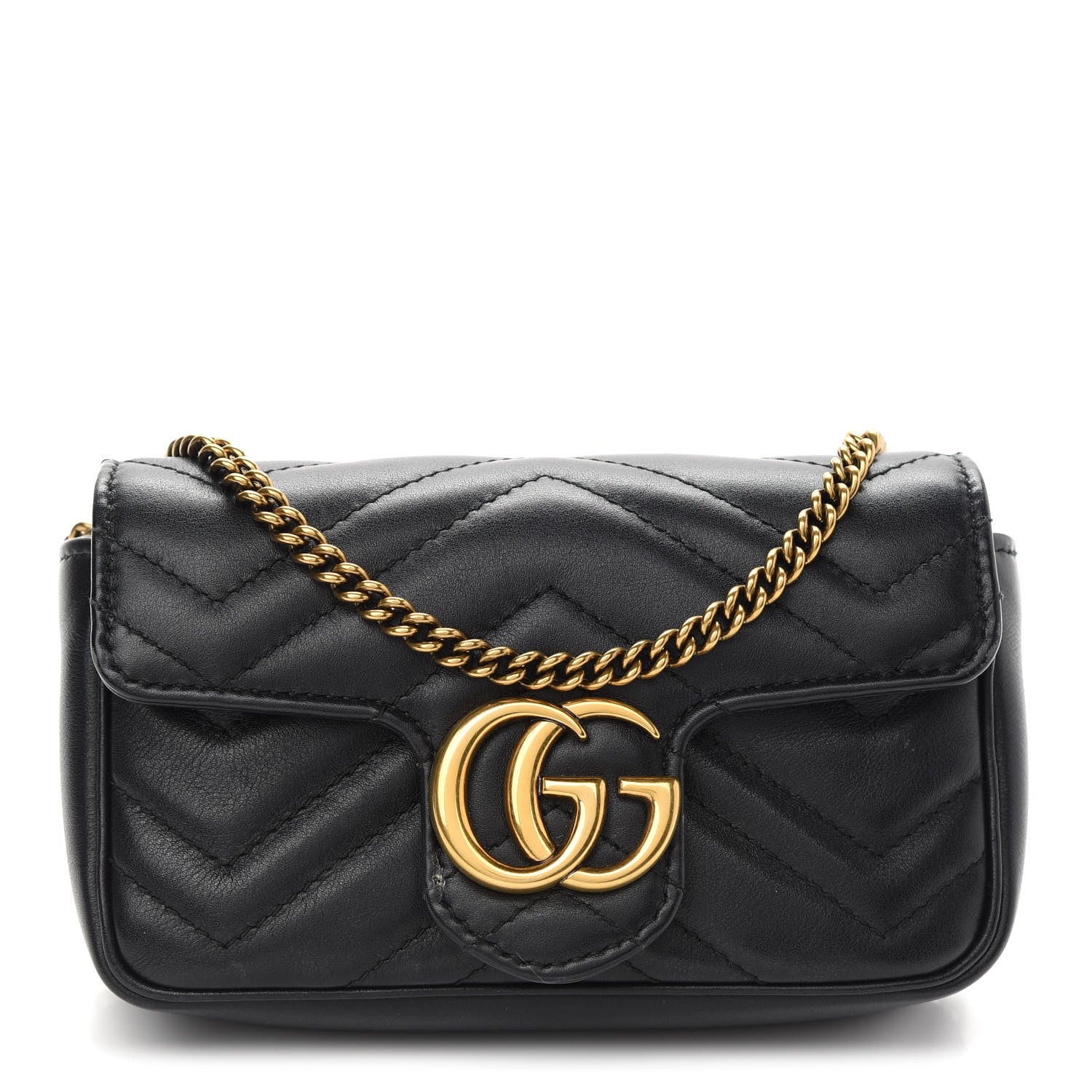 Gucci Calfskin Matelasse Super Mini GG Marmont Shoulder Bag Black 1 of 10
