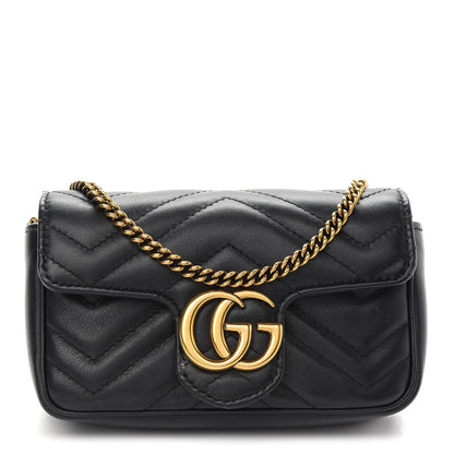 Gucci Calfskin Matelasse Super Mini GG Marmont Shoulder Bag Black 1 of 10