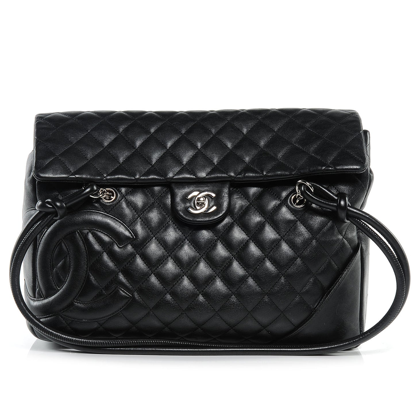 Calfskin Quilted Large Cambon Flap Black