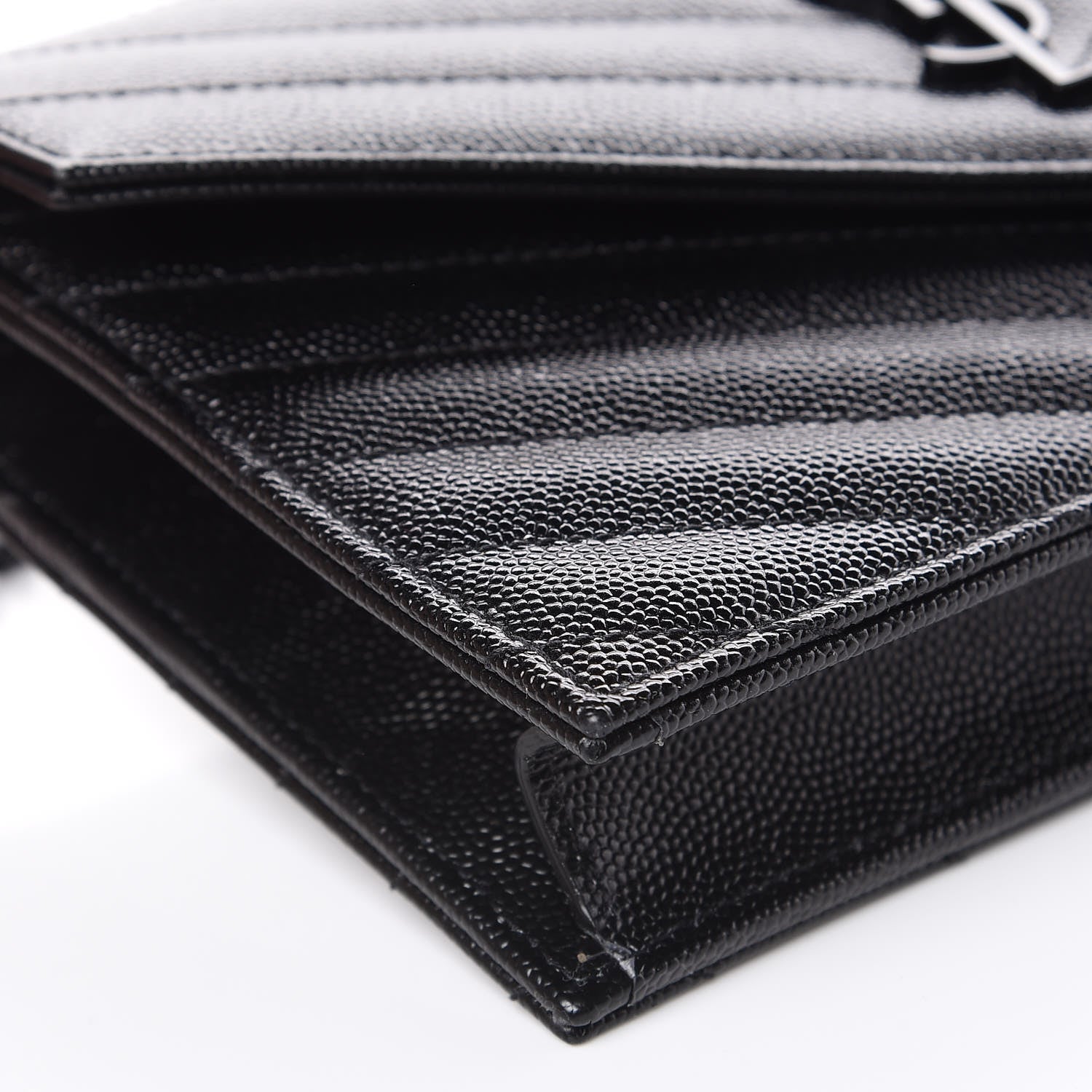 Saint Laurent Grain De Poudre Matelasse Chevron Monogram Envelope Chain Wallet Black 7 of 9