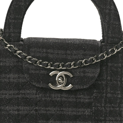 Chanel Printed Denim Quilted Nano Kelly Shopper Black Grey 8 of 10