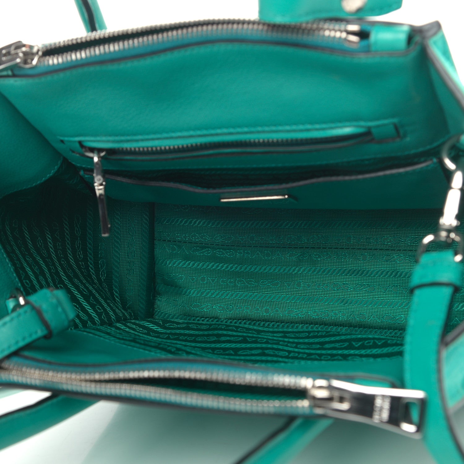 Prada Glace Calf Scamosciato Suede Mini Twin Pocket Tote Giada 5 of 10