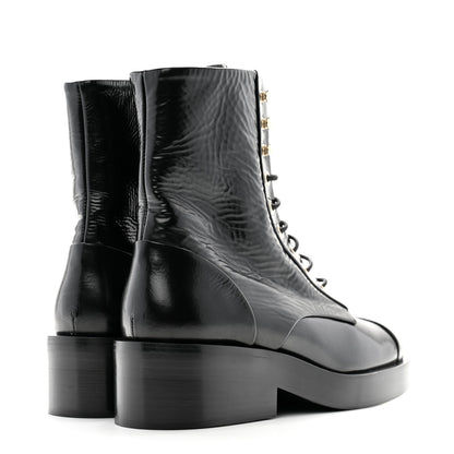 Chanel Shiny Goatskin Cap Toe Combat Boots 36.5 Black 4 of 10