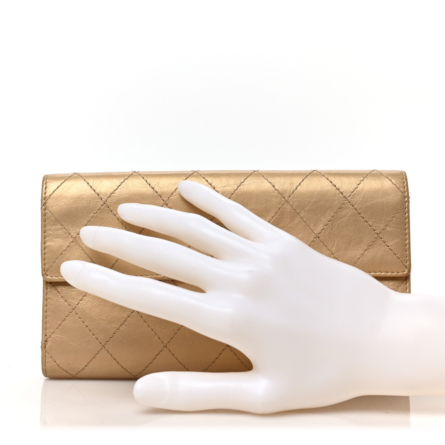 Chanel Metallic Calfskin Quilted Long Flap Wallet Gold 2 of 8