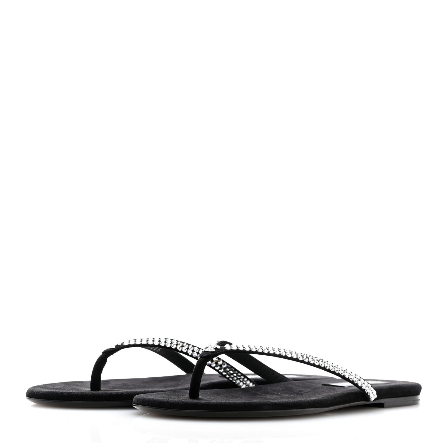 Suede Kidskin Strass CC Thong Sandals 39 Black